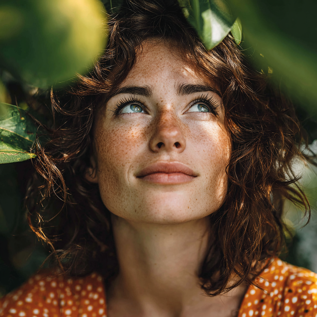 Happy woman with healthy eyes looking at nature outdoors