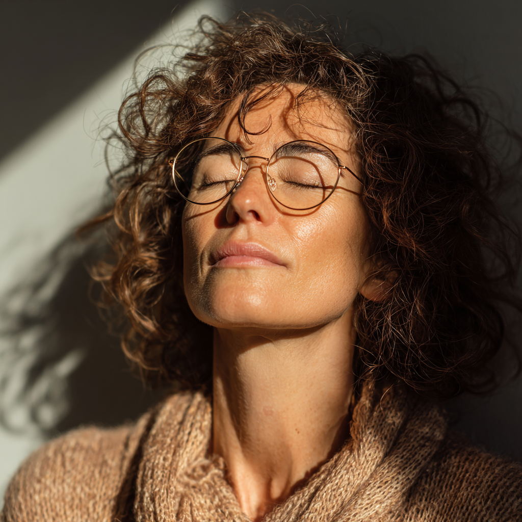 Person practicing eye relaxation techniques in natural light environment
